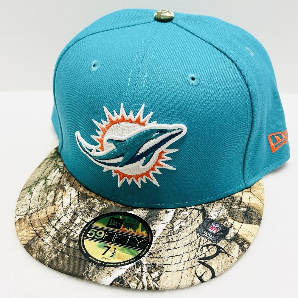 New Era Miami Dolphins 2-Tone Camo 59FIFTY‎ Fitted Hat Cap 7 1/2 Turquoise NFL